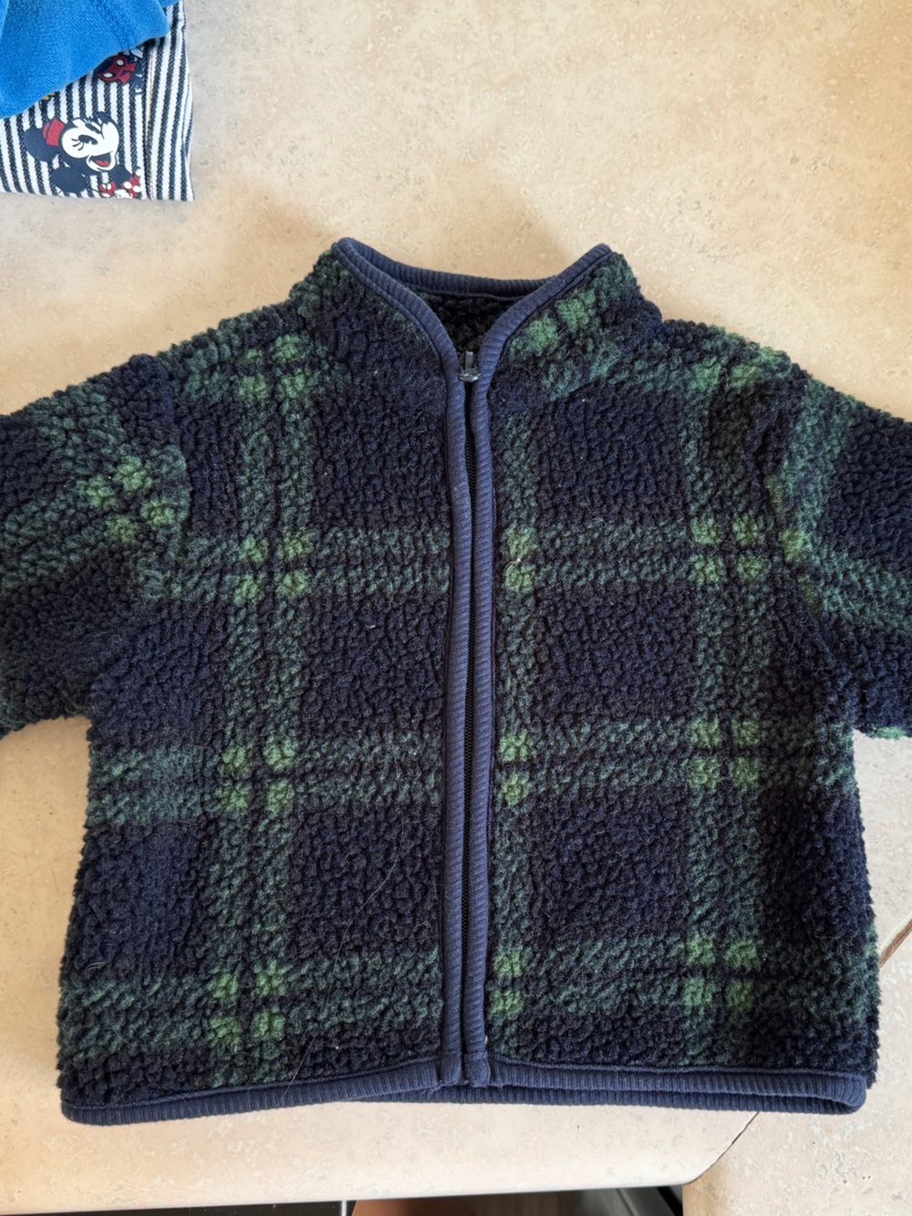 Polarn O. Pyret Navy and Green Plaid Sherpa Zip Jacket